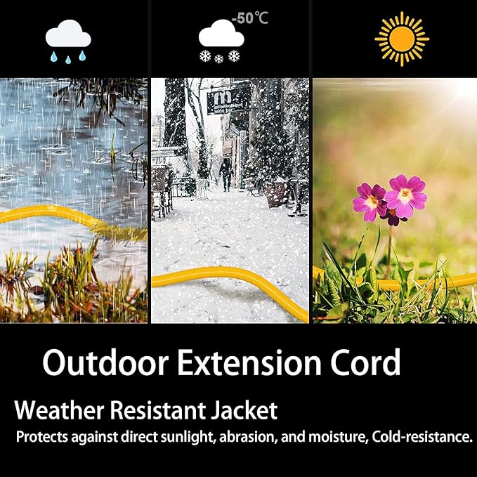 HUANCHAIN 200 ft 12/3 Gauge Outdoor Extension Cord Waterproof Heavy Duty with Lighted end, Flexible 3 Prong Electric Cord Outside, 15Amp 1875W 12AWG SJTW, Yellow, ETL