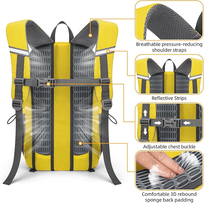 RealCool Hiking Backpack for Men Women,20L Lightweight Waterproof Travel Camping Backpack Hiking Daypack for Cycling Running,Yellow