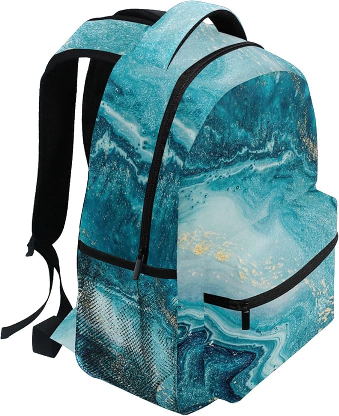 Wamika Kids Backpack Turquoise Blue Marble Tie Dye School Backpacks Boys Girls Preschool Book Bag