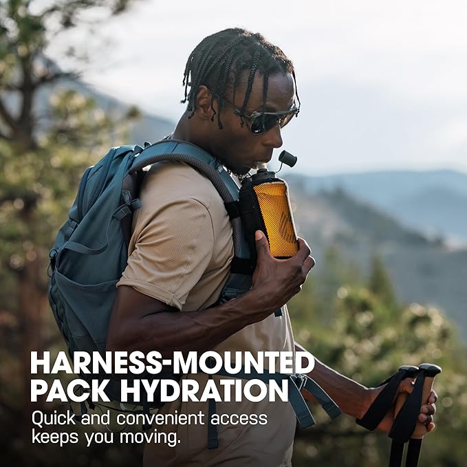HydraPak PackFlask (500ml or 750ml) - Harness Mounted Water Bottle for Backpacks - Hands-Free, Easy-Access, Ultra-Light, Collapsible Pack Softflask for Hiking & Backpacking