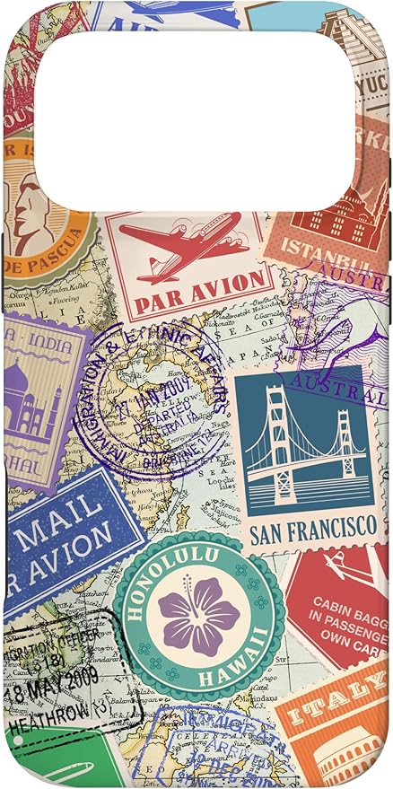 World Map Travel Passport Stamps Postage Stamp Case for iPhone 17 Pro Max