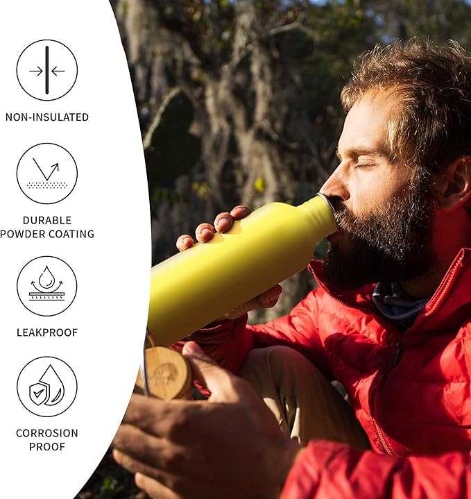 Bambaw 750ml Stainless Steel Sports Bottle, Yellow Sports Bottle, Non-Insulated Water Bottle, Reusable, Hiking 750ml - Imperial Yellow