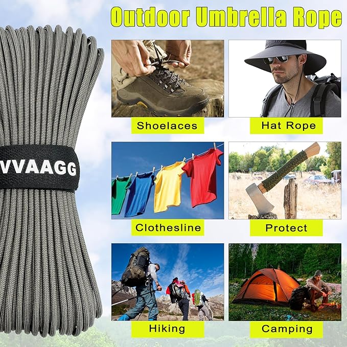 VVAAGG 1000 Paracord Rope 200FT, 4mm Utility Parachute Cord Heavy Duty 12 Strand Nylon Rope for Camping, Tent, Clothsline, Outdoor Hiking, Fishing Rope (Gray, 200FT)