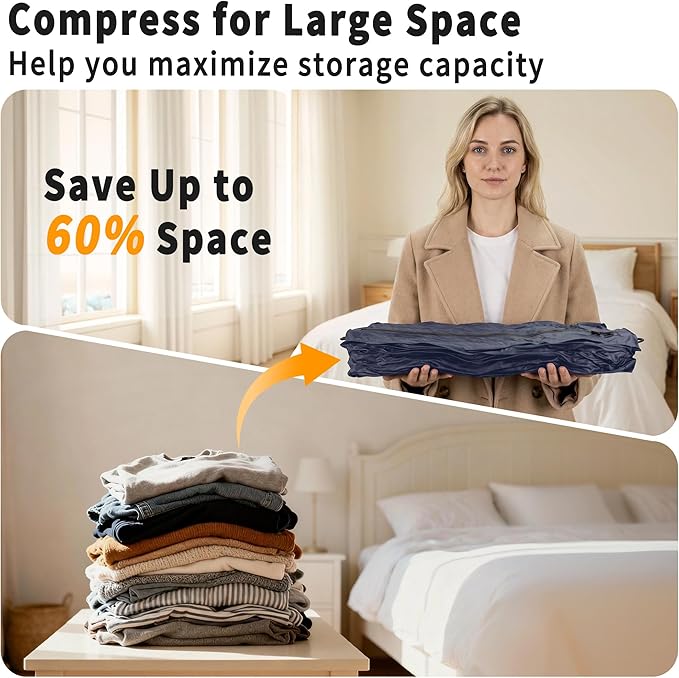Reusable Vacuum Bags for Travel With Pump,Professional Waterproof IPX8 Zipper Vacuum Compression Bag for Suitcases Backpack,Space Saver Bags Packing Organizers for Clothing Packing(3 Pack,Navy)