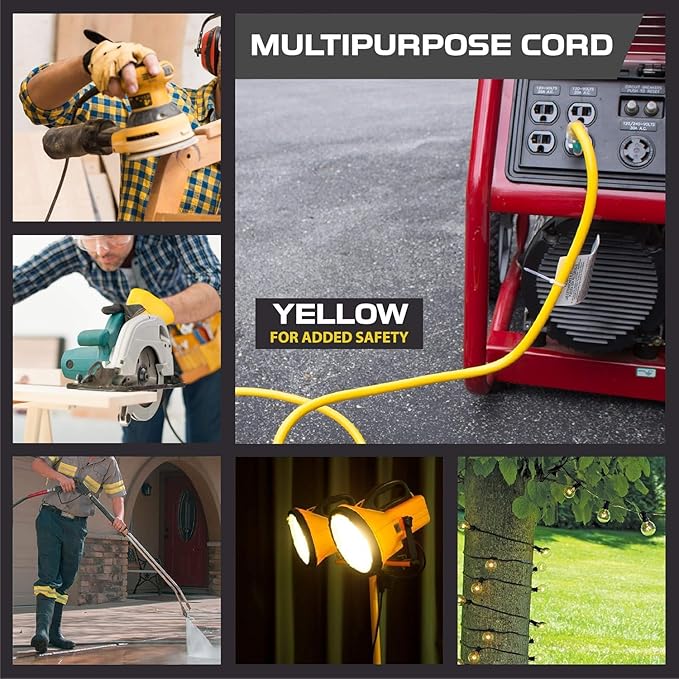 Iron Forge Cable Outdoor Extension Cord 15 ft - 10 Gauge Heavy Duty Extension Cord 15 AMP, 10/3 Yellow Power Cable SJTW Weatherproof with 3 Prong