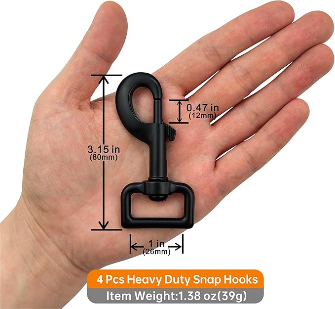 Garwor 4 Pcs 1 Inch Heavy Duty Black Electrophoresis Coating Swivel Snap Hooks Pet Buckle Trigger Snaps Dog Leash Hook Key Chain for Linking Pet Leash & Collar