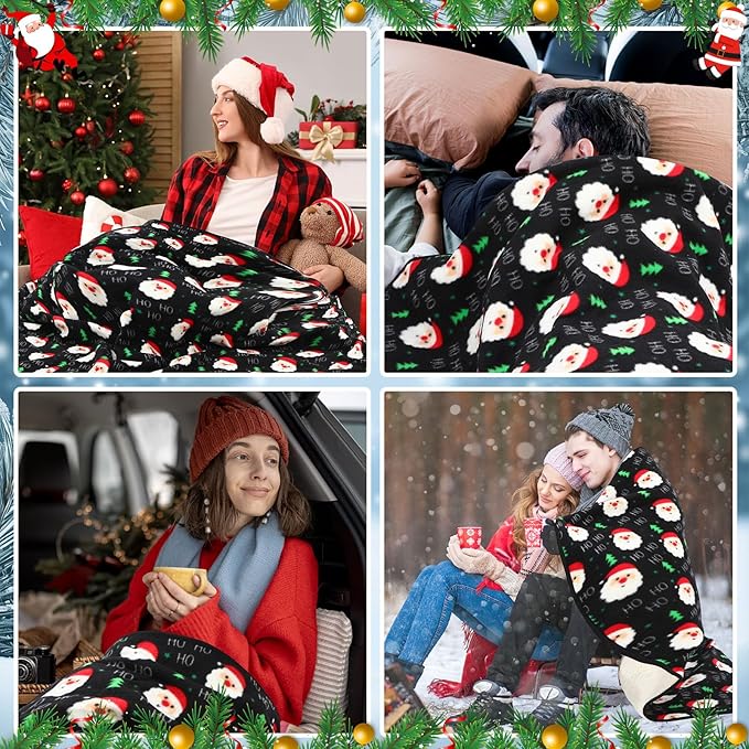 Riakrum 12V Car Heated Blanket for Cold with 2 or 3 Heating Levels 58 x 43 Emergency Winter Adjustable Temperature Electric Blanket Throw Gift Plugs in Car RV Truck SUV(Classic Color,Santa Clause)