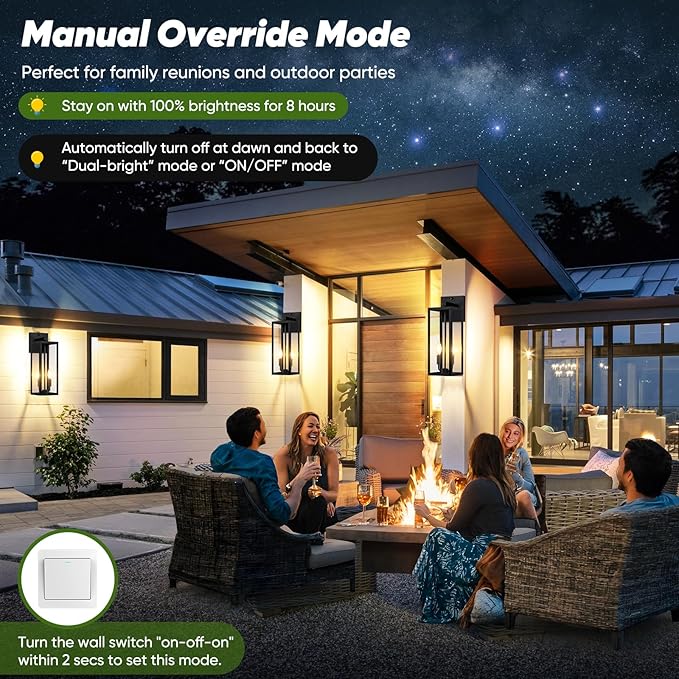 BesLowe Upgraded Motion Sensor Outdoor Wall Light, 18" Large Dusk to Dawn Porch Sconce Lantern, 3 Lighting Modes Exterior Fixture Wall Mount, Black Outside Light for House Garage