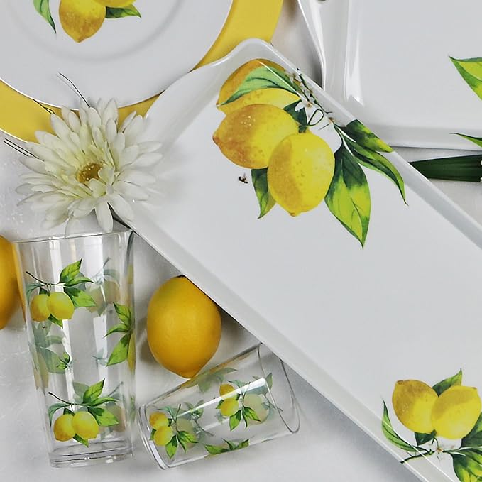 Calypso Basics Fresh Lemons, by Reston Lloyd, 8oz Acrylic Juice Drinkware, Set of 6, white, lemon, green