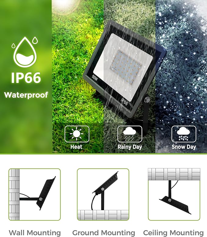 L LOHAS LED Purple Christmas Halloween Flood Light Outdoor, 𝑨𝒖𝒕𝒐 𝑶𝑵/𝑶𝑭𝑭 50W Plug in Flood Light, IP66 Waterproof 2300lm Outdoor Lights for Yard, Garage, Party, UL Listed