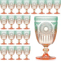 XUWAIDSGN 24Pcs Plastic Vintage Wine Glasses 13.5oz Reusable Embossed Goblet Glasses Green Orange Gradien Retro Wine Glassware Unbreakable Stemmed Champagne Water Cups for Cocktail Juice Wedding