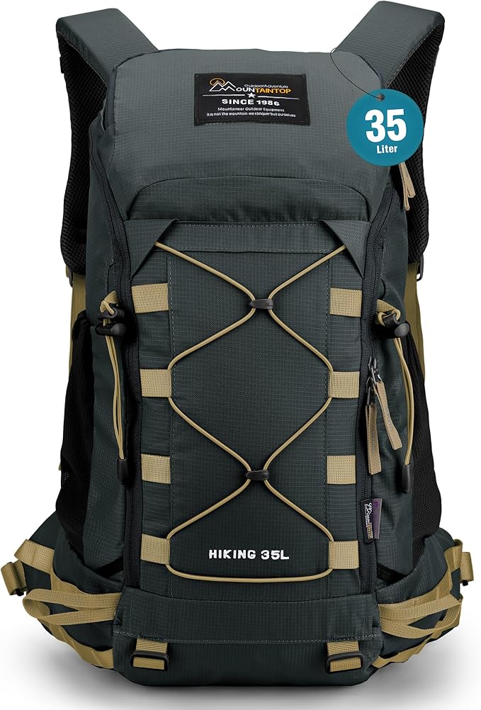 MOUNTAINTOP 35L Hiking Backpack, Lightweight Outdoor Travel Camping Daypack with Rain Cover for Men & Women（Grey）