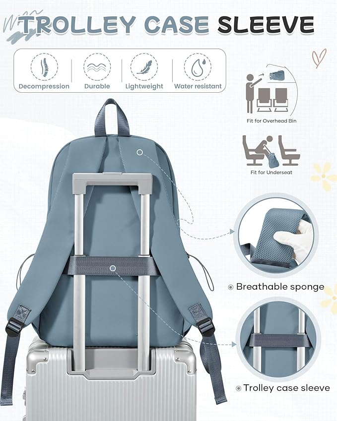SEAFEW Small Blue Backpack for School Women Girls, Waterproof Bookbag Cute High School Backpack for Men Teen Boys, Lightweight Travel College Back Pack Mochilas Escolares para Casual Daypack Rucksack