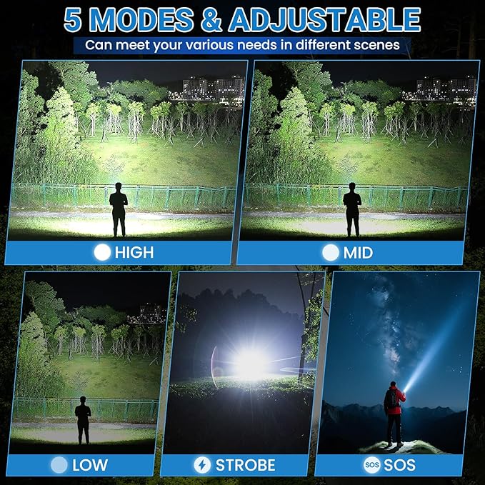 Rechargeable LED Flashlight, 99,000 High Lumens Super Bright Flashlight, 5 Modes IPX6 Waterproof Handheld Flashlights for Home Emergency Camping Hiking（2 Pack ）