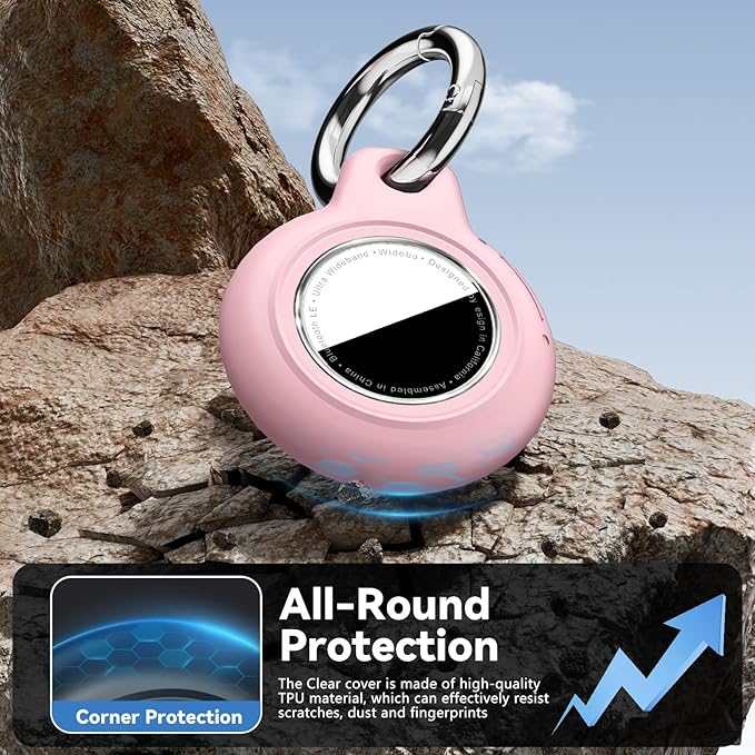 for Apple AirTag 2nd & 1st Gen, Waterproof Case for AirTag Holder Keychain,GPS Tracker Cover for Dog,Car Key,Luggage-E6-Black+Pink