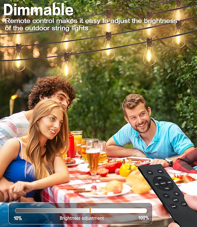Tenmiro 50FT LED Outdoor String Lights with Remote,16+ 1 Shatterproof Bulbs Waterproof and Dimmable Patio Lights for Porch, Garden, Backyard, Deck, Balcony, 2700K, Hanging Lighting