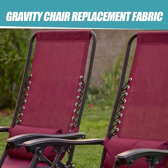 Queekay Chair Replacement Fabric with 4 Bungee Cord Lounge Chair Cloth Mesh Repair Kit for Patio Recliner Outdoor Lawn Pool(63 x 21 Inch,Wine Red)