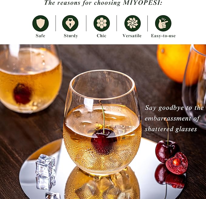 18oz Clear Stemless Wines Cups (Set of 6), Shatter-Proof Acrylic Glasses Drinkware, Reusable Plastic Bar Glasses, BPA-Free, Dishwasher-Safe