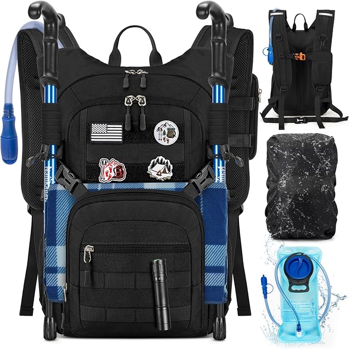 RAINSMORE Tactical Hydration Backpack 18L with 2L Water Bladder & Rain Cover, Insulated Molle Hiking Daypack, Lightweight Waterproof Ripstop Water Pack for Outdoor Cycling, Hiking