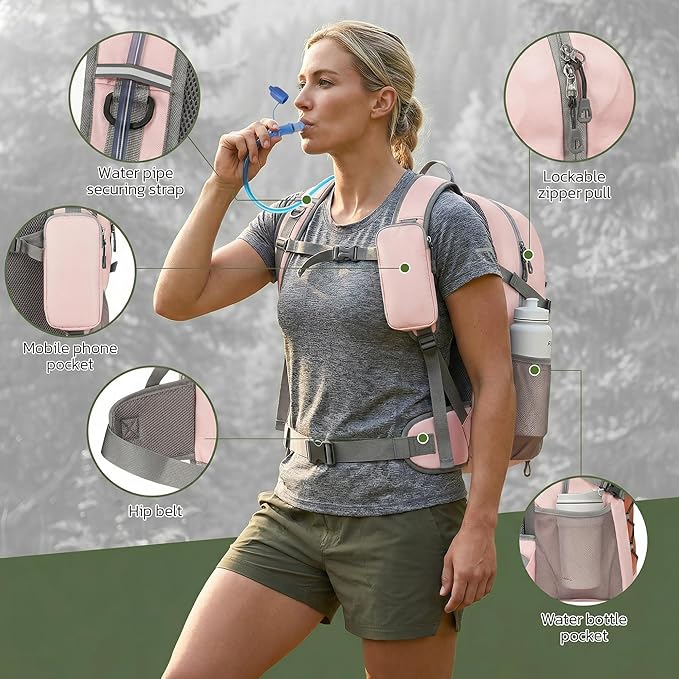 TILYMOL Hydration Hiking Backpack with 2L Water Bladder - Lightweight Waterproof Outdoor Camping Backpack/Water Backpack, Hiking Daypack with Hydration System for Hiking, Travel, Running, Biking