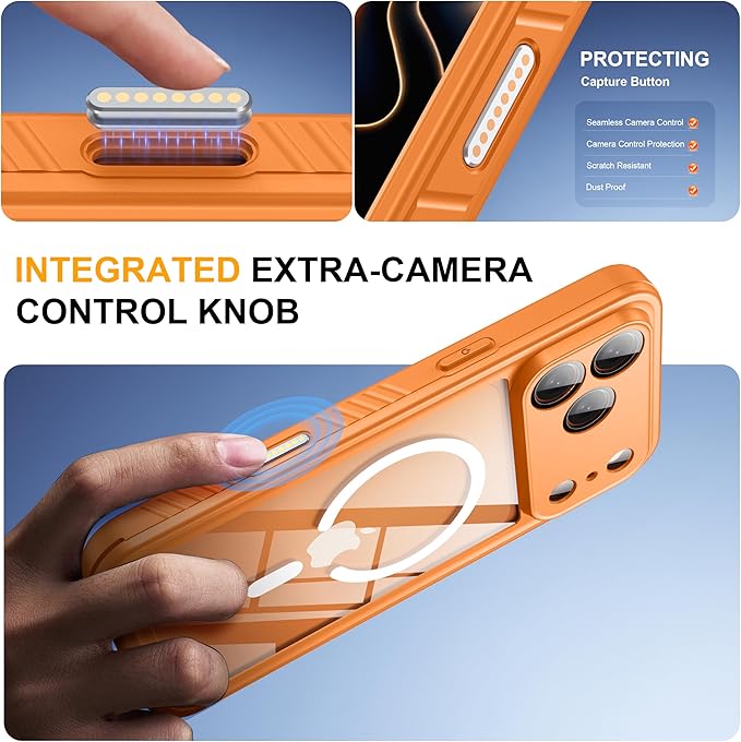 ANTSHARE for iPhone 17 Pro Max Case, Compatible with Magsafe, IP68 Waterproof Case, [Built-in Screen Protector] - 12 FT Military Dropproof - Full Body Heavy Duty Rugged Phone Cover - Orange/Clear