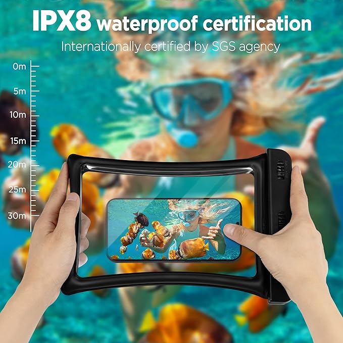 CACOE [Floatable Floating Universal IPX8 Waterproof Phone case 2 Pack-Up to 10.0",Adjustable Lanyard Phone Pouch,Cellphone Dry Bags for Vacation Beach Pool Kayak Cruise Travel Essentials（Black+Green）
