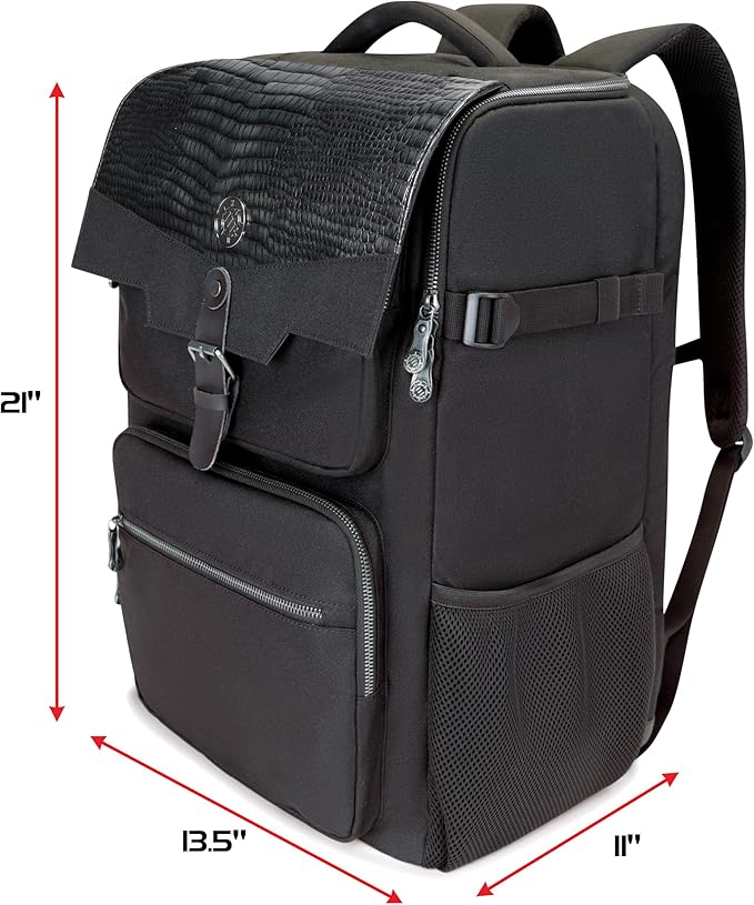 ENHANCE Collector's Edition DnD Backpack - RPG DM Bag for Dungeons and Dragons - DnD Bag fits 6-8 Books, 18" Laptop/DM Screen Slot, Miniature Foam Trays, Accessory Pockets, Map Strap (Dragon Black)