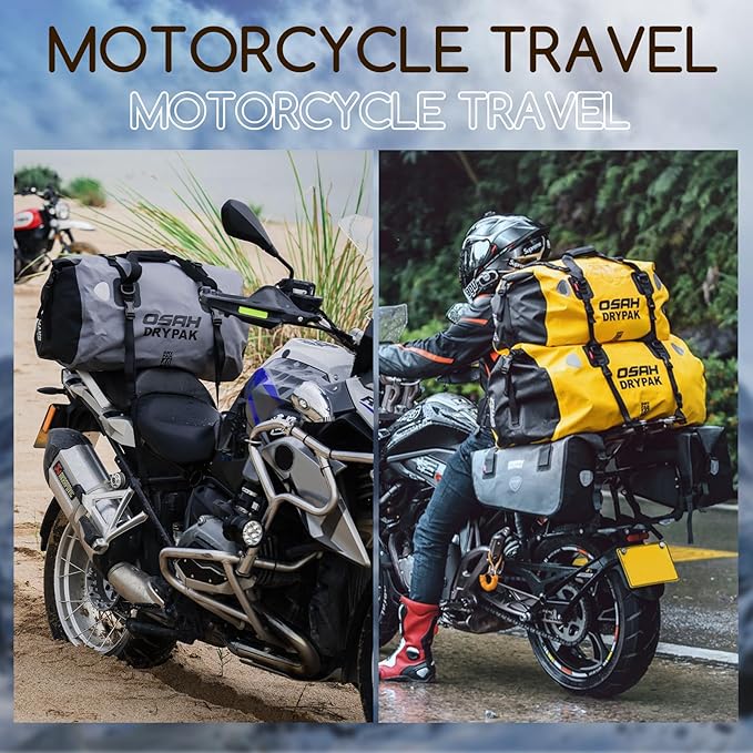 OSAH DRYPAK Waterproof Duffel Bag - Motorcycle Dry Bag Tail Bag with Large Storage Space, Waterproof Luggage Duffle Bags with Outer Mesh Zipper Pocket for Camping, Kayaking, Fishing & Traveling