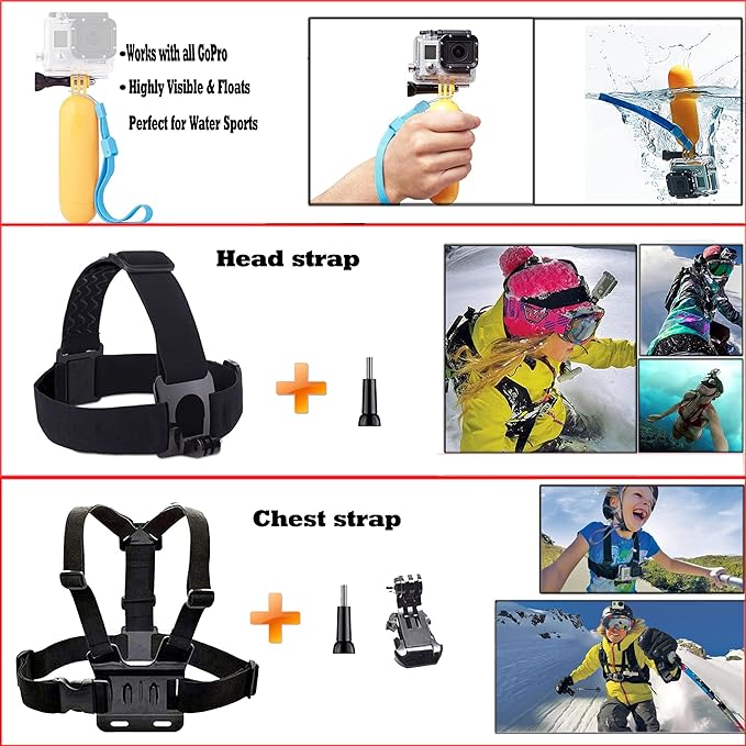 60 in 1 Camera Accessories Kit Compatible with GoPro Hero 13 12 11 10 9 8 7 6 /Session 5/Hero 4/3+/3/2/1, Insta360, DJI Osmo Action, AKASO, APEMAN, Campark, SJCAM