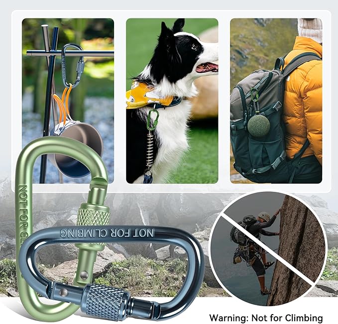 Carabiner Clip, Key Hooks for Keychain Aluminum D Ring Shape Carabiner, Key Chain Clip Hook, Keychain Clip, Multipurpose for Camping, Hiking, Backpacking or Other Outdoor Activities, 8PCS