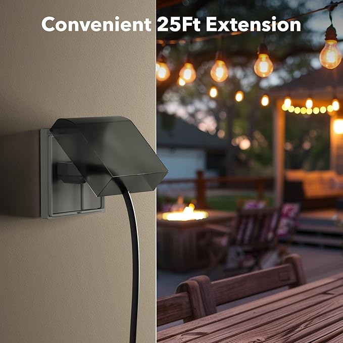 BN-LINK 25 ft Outdoor Extension Cord w/3 Inline Outlets 16/3 Gauge, SJTW for Landscaping & Holiday Decorations, Grounded, ETL Listed(Black)