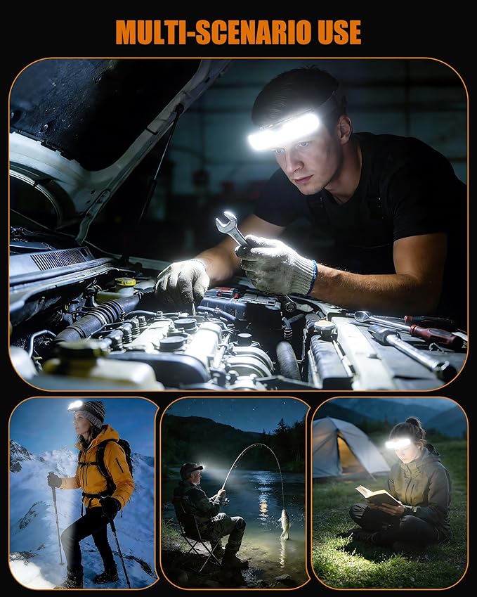 Headlamp Rechargeable, 230° Wide Beam LED Head Lamp with Digital Power Display, 90° Adjustable Tilt & IPX5 Waterproof Headlights Flashlight for Camping, Hiking, Running, Repairing, Fishing