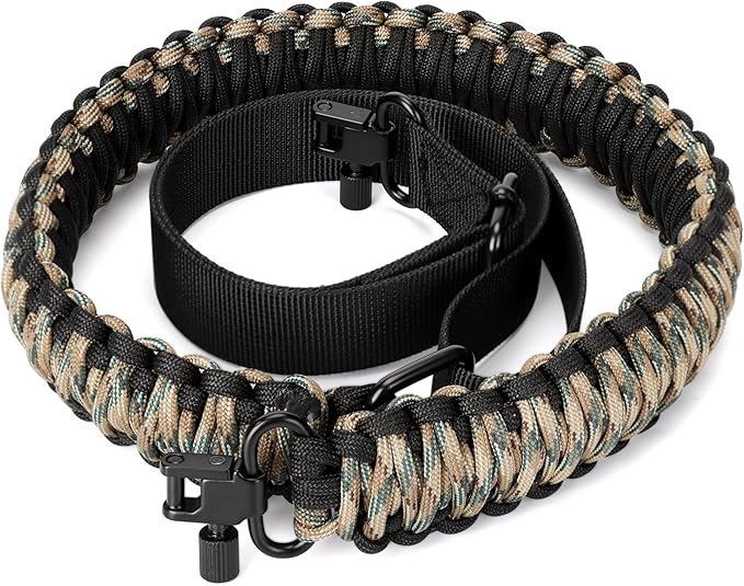 Double Braide 550LB Shotgun Sling 2 Point Paracord Rifle Sling,Non-Slip Traditional Adjustable Gun Sling for Hunting Shooting Camping