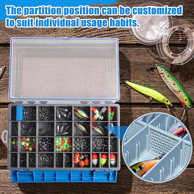 Junkin 6 Pack 3700 Fishing Tackle Boxes Waterproof, Large Blue Lure Organizer Trays with Custom Dividers, Airtight Tackle Storage Case for Saltwater Baits, Swimbaits & Boat Bag Accessories