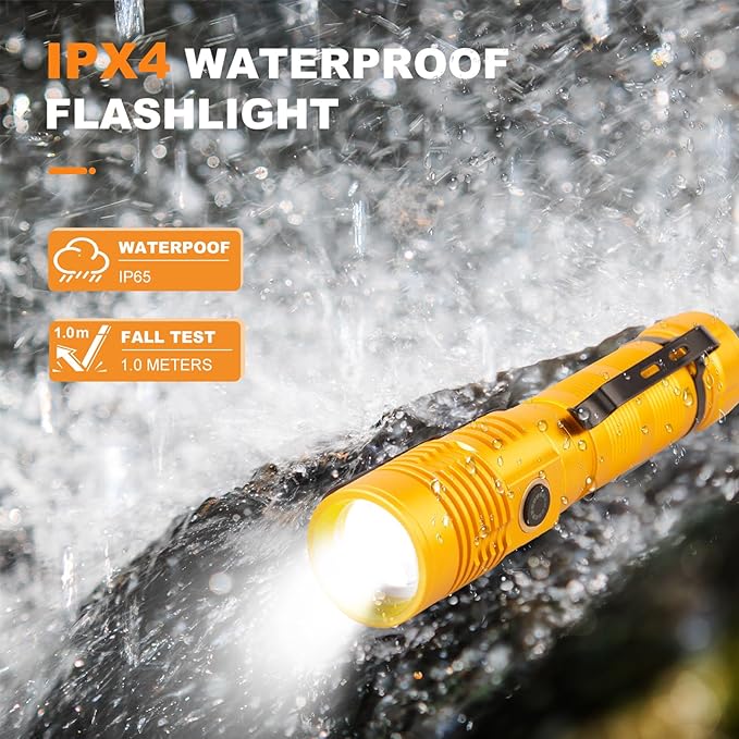 Hoxida Small Tactical Flashlights High Lumens - 1500 Meters Long Beam Super Bright LED Magnetic Flashlight USB Rechargeable Zoomable 5Modes Long Beam Spotlight Flashlight for Hiking, Camping-Gold
