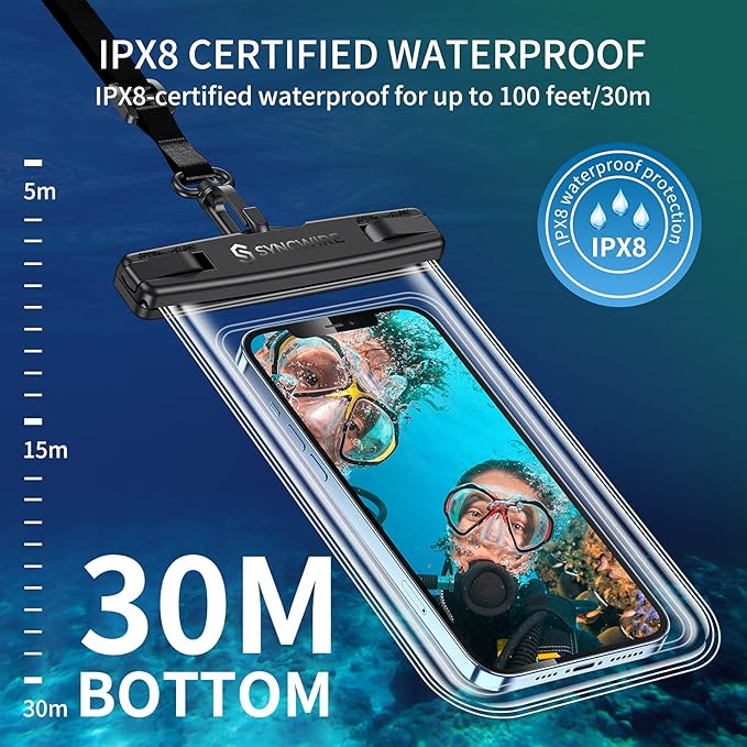 SYNCWIRE Waterproof Smartphone Pouch [Pack of 2], IPX8 Touch Sensitive Waterproof Bag for Phone iPhone 13 Pro Max, 12, 11 Pro, XS Max, XR, XS, X,7 8, Samsung S21/S20/S10, Huawei P30 Pro - 7 Inch