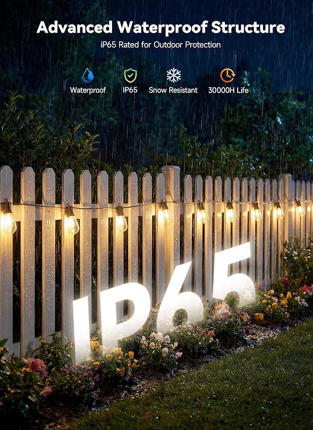 Minetom 53FT Outdoor String LED Patio Lights Waterproof, 24 Shatterproof S14 Vintage Edison Bulbs,Commercial Grade Outside Hanging Lights Waterproof for Porch Deck Garden Backyard Balcony Cafe Bistro