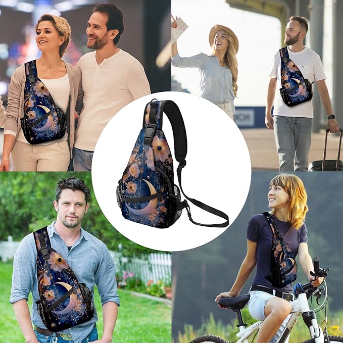 FyLybois Moon Sling Bag for Women Lightweight Crossbody Backpack Casual Daypack with Adjustable Strap for Travel Work Hiking Everyday Use