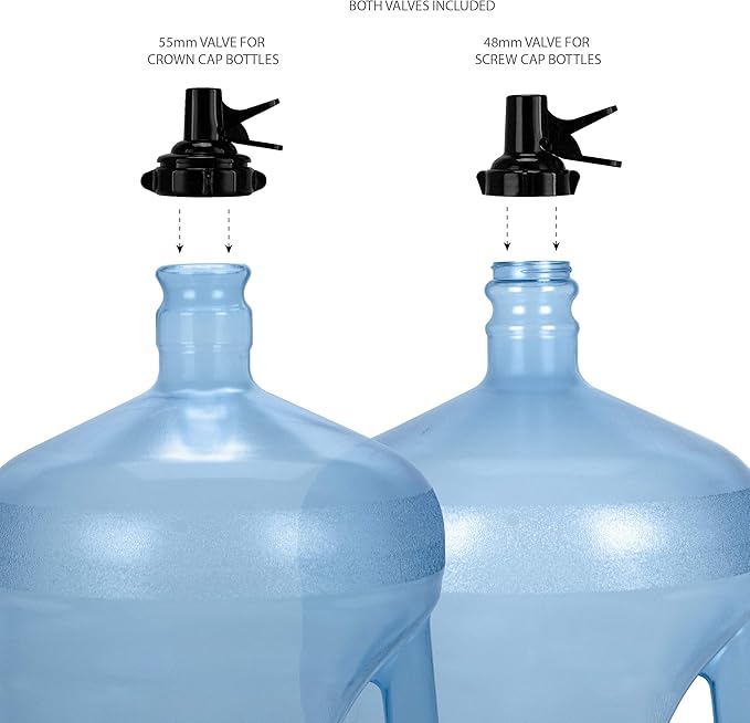 Brio 5 Gallon Water Bottle Jug Drink Dispenser Storage Cooler Foldable Cradle Stand BPA Free Valves Stainless Steel Rack Holder No Leak Non Slip Countertop with 2 Dispenser Valves, Fits Both 48mm and