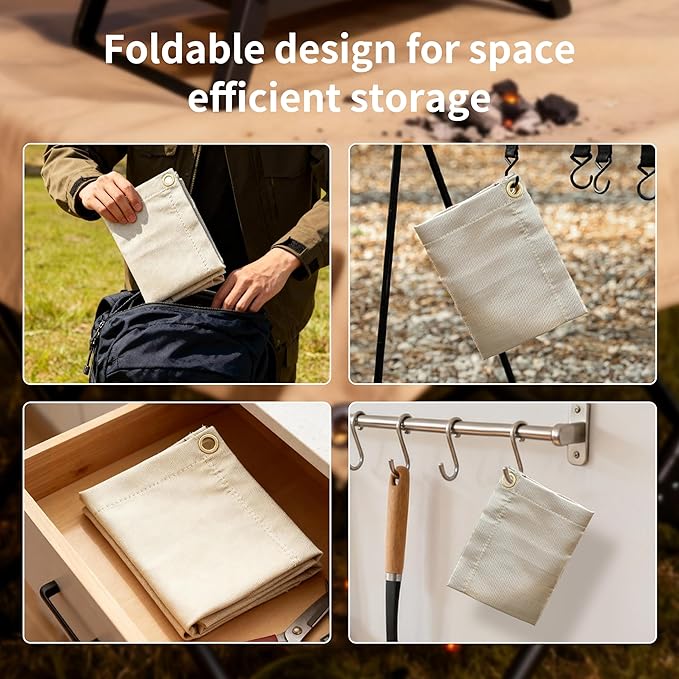 Fireproof Camping Blanket - Heat-Resistant Fiberglass Mat for Outdoor Cooking, BBQ & Emergency (Khaki 12" x 12")