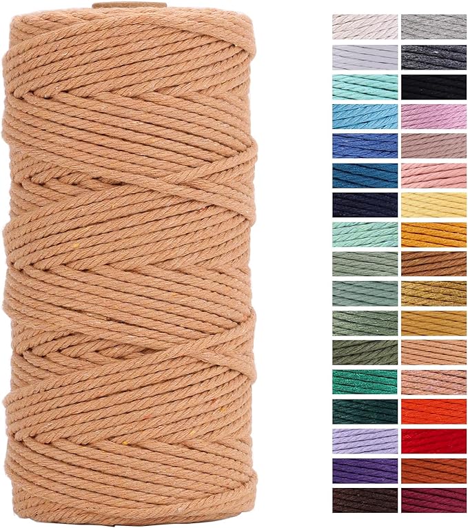 Coffee Macrame Cord 3mm x 109Yards,Colored Cotton Rope Craft Cord Colorful Cotton Cord Twine for Wall Hanging Plant Hangers Crafts Knitting Decorative Projects
