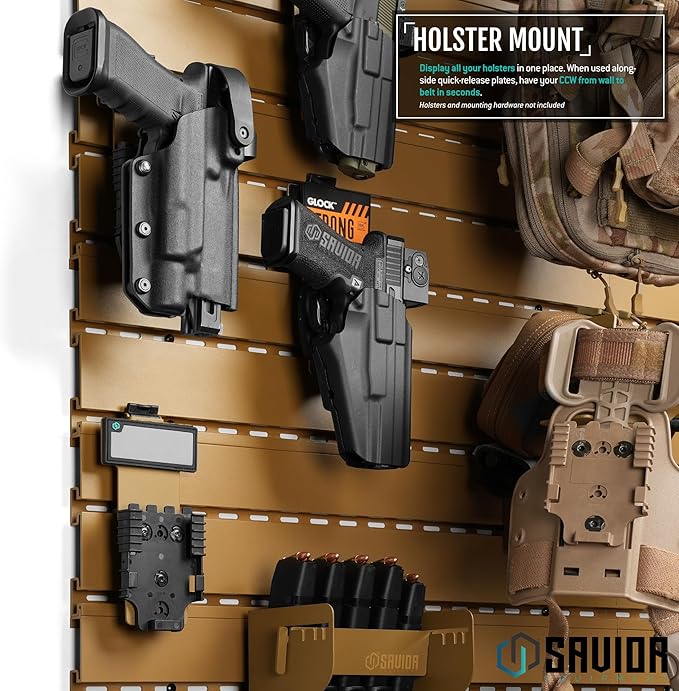 Savior Equipment Wall Rack System Tactical Universal Pistol Holster Holder Storage Attachment Wall Mount Hanger, Heavy-Duty Steel Modular Firearms Gun Wall Gear Accessories Organizer
