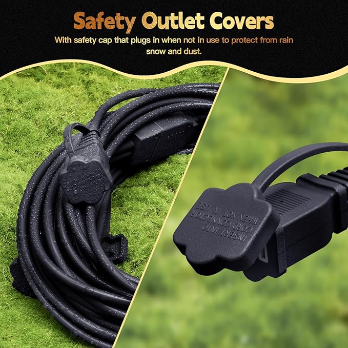 40FT Outdoor Extension Extension Cord for Halloween Christmas Inflatables with Multiple Outlets Black Electrical Cord with Multiple Plugs Outdoor Christmas Blow Up Decorations Light Extension Cords