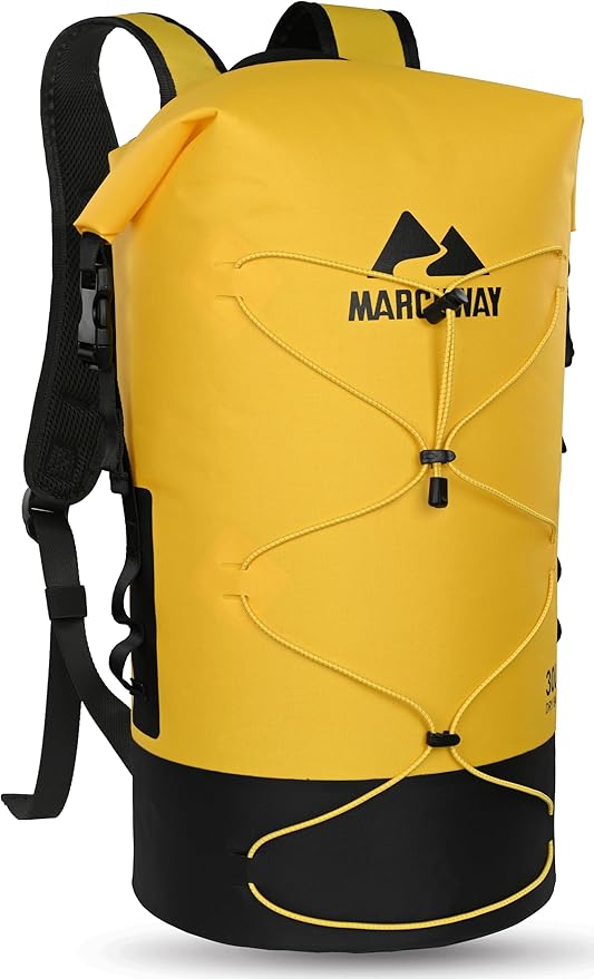 MARCHWAY Floating Roll Top Dry Bag, Flexible Lightweight TPU Waterproof Backpack 20L/30L/40L with Padded Straps for Boating, Kayaking, Swimming, Hiking, Beach (Yellow, 20L)