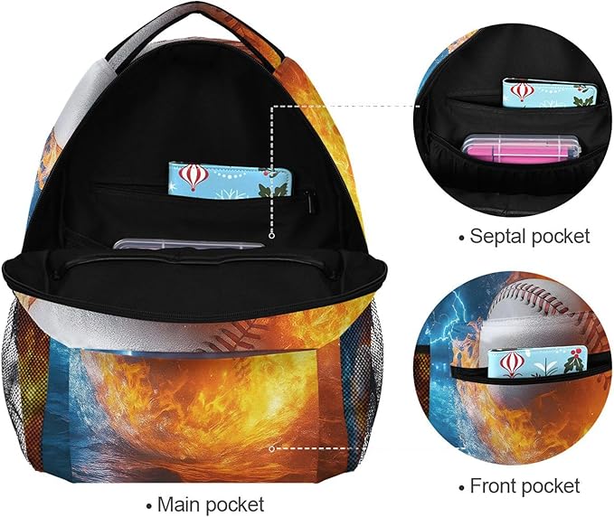 Wamika Baseball Ice Fire Boy Backpack Sports Ball School Backpack Kid Girl Preschool Book Bag