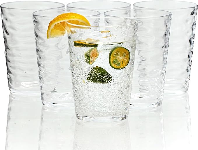 14-ounce Plastic Tumblers, Acrylic Drinking Glasses, set of 6 Clear Reusable Plastic Cups, Stackable, BPA-Free, Shatter-Proof, Dishwasher-Safe