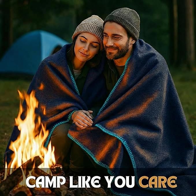 Wool Camping Blanket – 70% Wool Heavy-Duty Military Style Throw, Warm & Washable, Fire Retardant Cover for Emergency, Survival & Outdoor Use – Perfect for Camping, Car, Home & Hiking, Navy 66x90