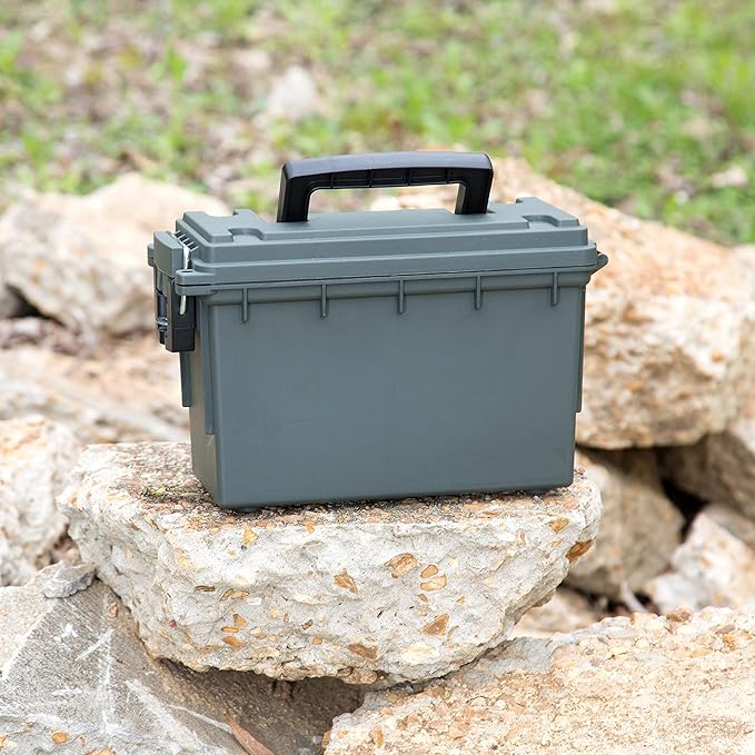 Sheffield 12626 Ammo Storage Box, Stackable .30 Cal Field Boxes, Water and Dust Resistant, Lockable Storage Box with Handle, Secures Hunting Gear, Supplies, and Bullets, Made in USA, Green(Pack of 6)