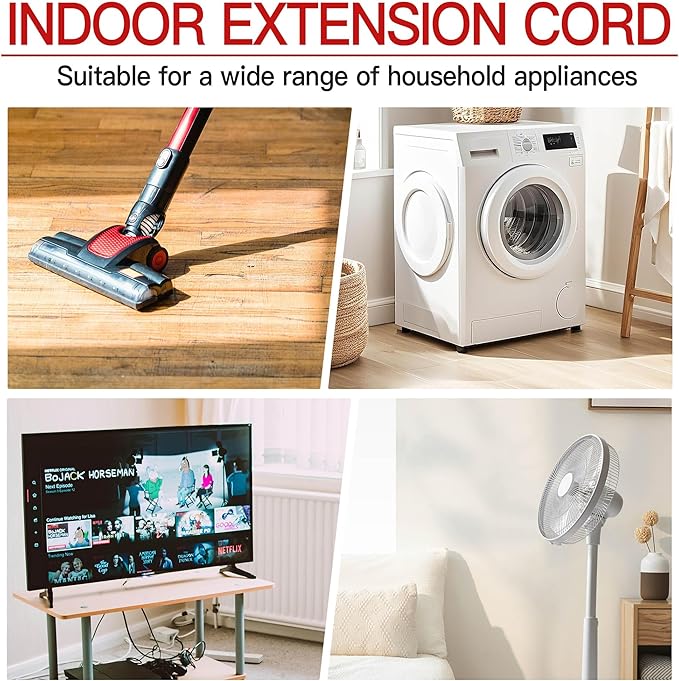 16/3 Short Extension Cord 4 FT, Black Extension Cord Flexible & Durable, Indoor 3 Prong Power Cable, Suitable for Home and Office, 13 Amp 1625 Watt 125VAC 16AWG, ETL Listed