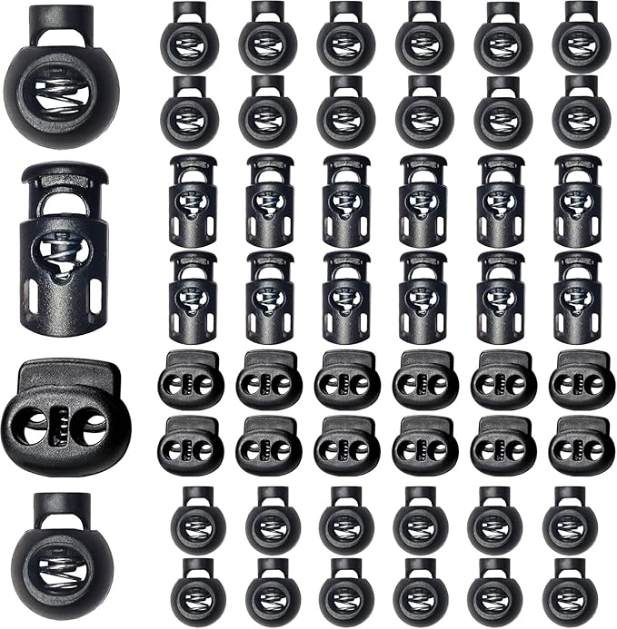 ZUSHALLMY 48pcs Upgraded Plastic Cord Lock, Cord Locks - Draw String Clip with Spring Toggle Stoppers Buttons for Drawstrings, Shoelaces, Paracord